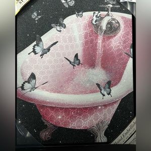 NWT 11x14 G U C C I Designer Sparkly Print Pink Bathtub w/ Butterflies 3D Canvas
